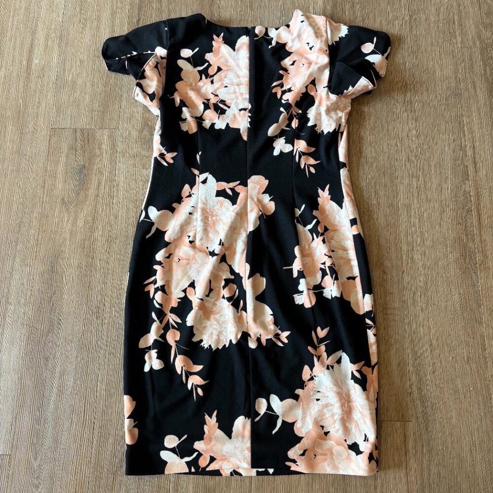 CALVIN KLEIN Black & Peach Floral Dress - Size 12 - Picture 7 of 7